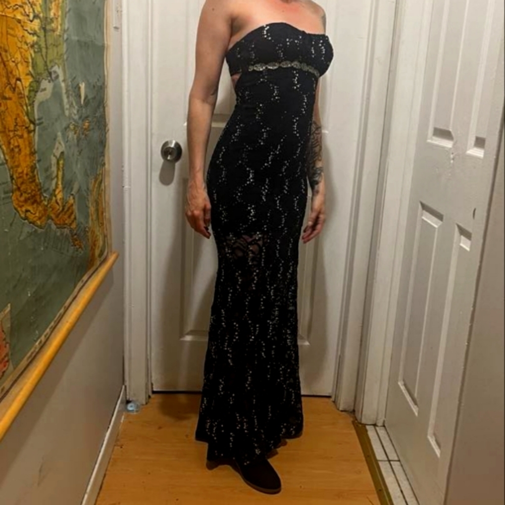 My Michelle sequin lace prom dress silver & very dark blue